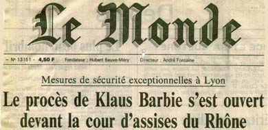 Le Monde du 12 mai 1987 annonce l'ouverture, la veille, du procès de Klaus Barbie.