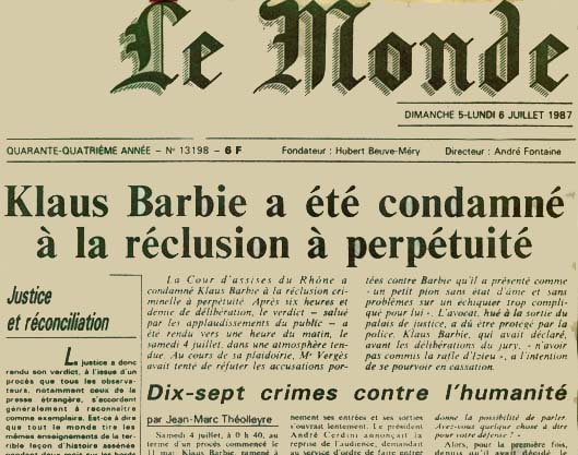 Klaus Barbie condamné - le monde 5-6 juillet 1987