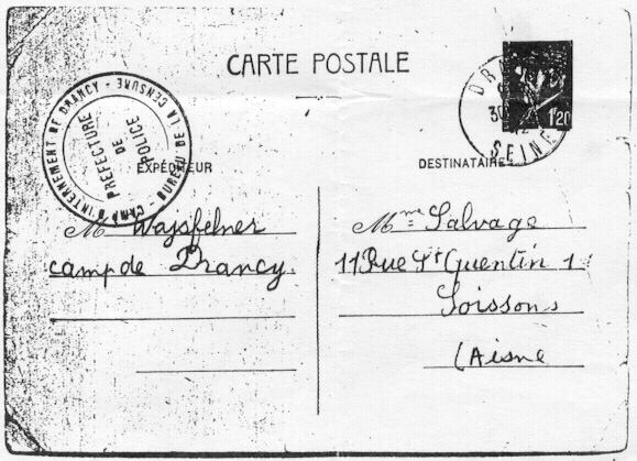 Déportation dans l'Aisne : Carte postale de Drancy