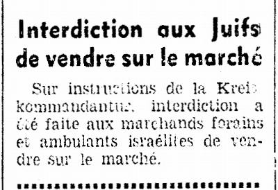 Déportation dans l'Aisne : Interdiction aux juifs de vendre sur le marché