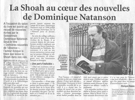 La Shoah au cœur des nouvelles de Dominique Natanson — Critiques de presse