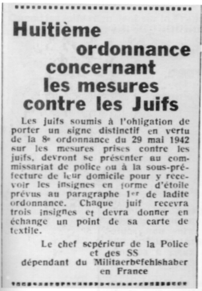 Déportation dans l'Aisne : 8eme ordonnance concernant les mesures contre les juifs