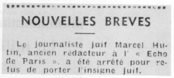 Déportation dans l'Aisne : brève, refus de porter l'etoile jaune