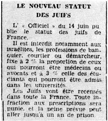 Déportation dans l'Aisne : Le nouveau statut des Juifs