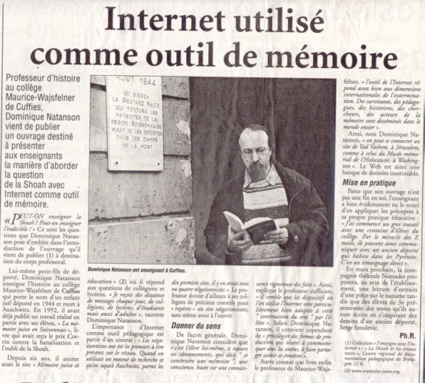 Dominique Natanson — internet utilisé comme outil de mémoire — L'Union