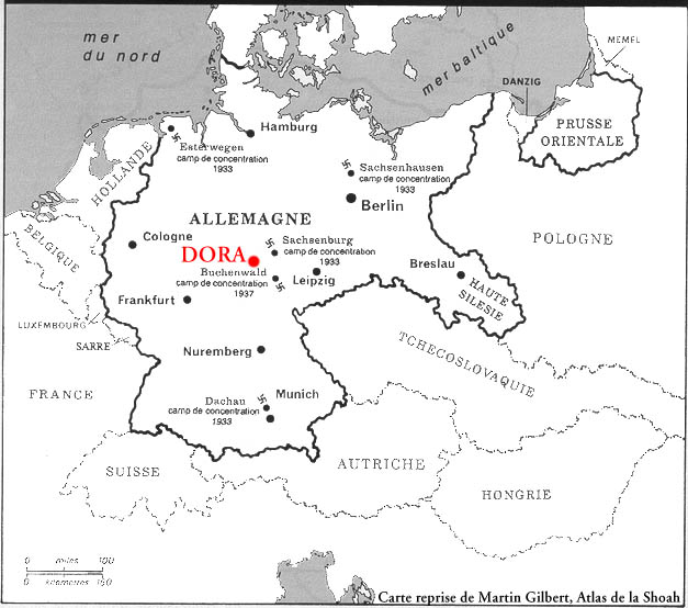 Carte des premiers camps de concentration 1939. Camp de Dora 1943