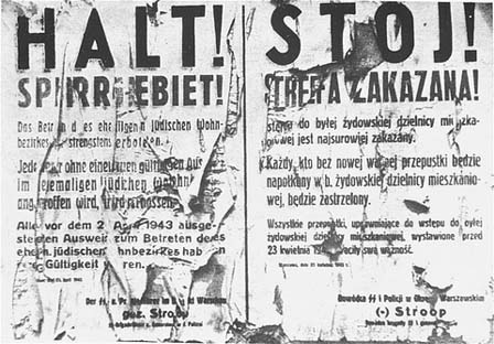 Affiche en allemand et en polonais du 23 avril 1943 annonçant que le ghetto est bouclé