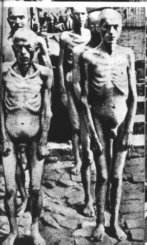 Photographie prise par les S.S. dans le camp de Mauthausen et découverte à la libération du camp. On voit aussi les effets de la sous alimentation des déportés