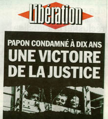 Le journal Libération
du 3 avril 1998
annonce le verdit : 
10 ans de réclusion criminelle 