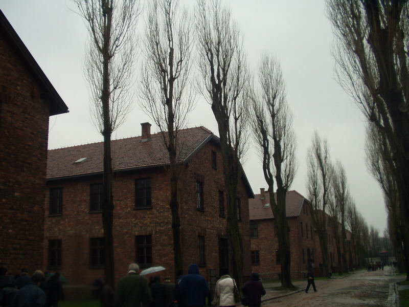 Quelques photos dérisoires d'Auschwitz. Les bâtiments d'Auschwitz I, à contre-jour.